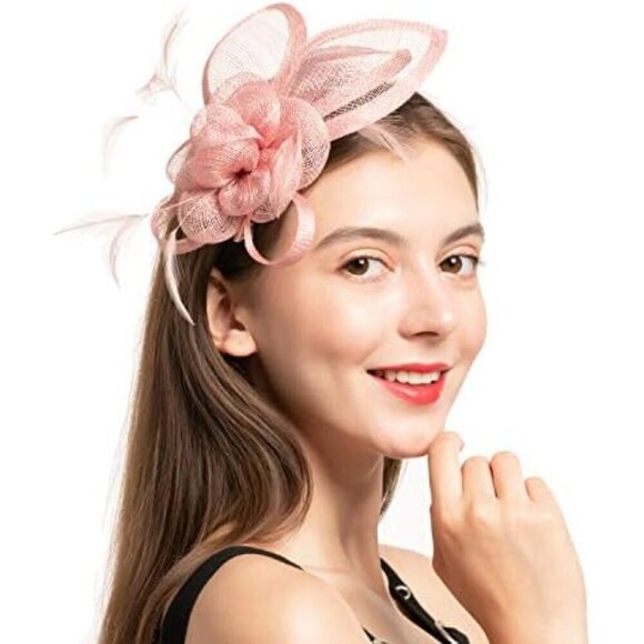 Vintage Sinamay Fascinator Hat Feather Headband for Weddings Tea Parties main image 4